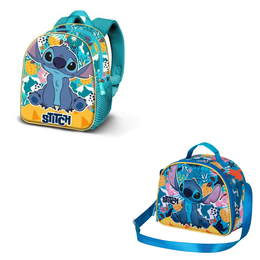 Conjunto Mochila + Lancheira Infantil Stitch 3D
