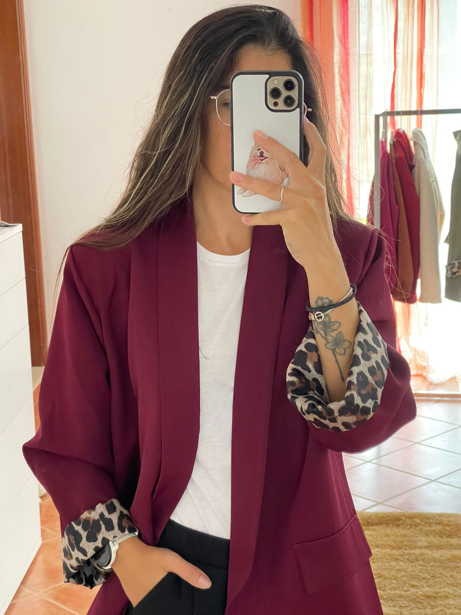 Blazer c/ punho em leopardo - Tamanho Único