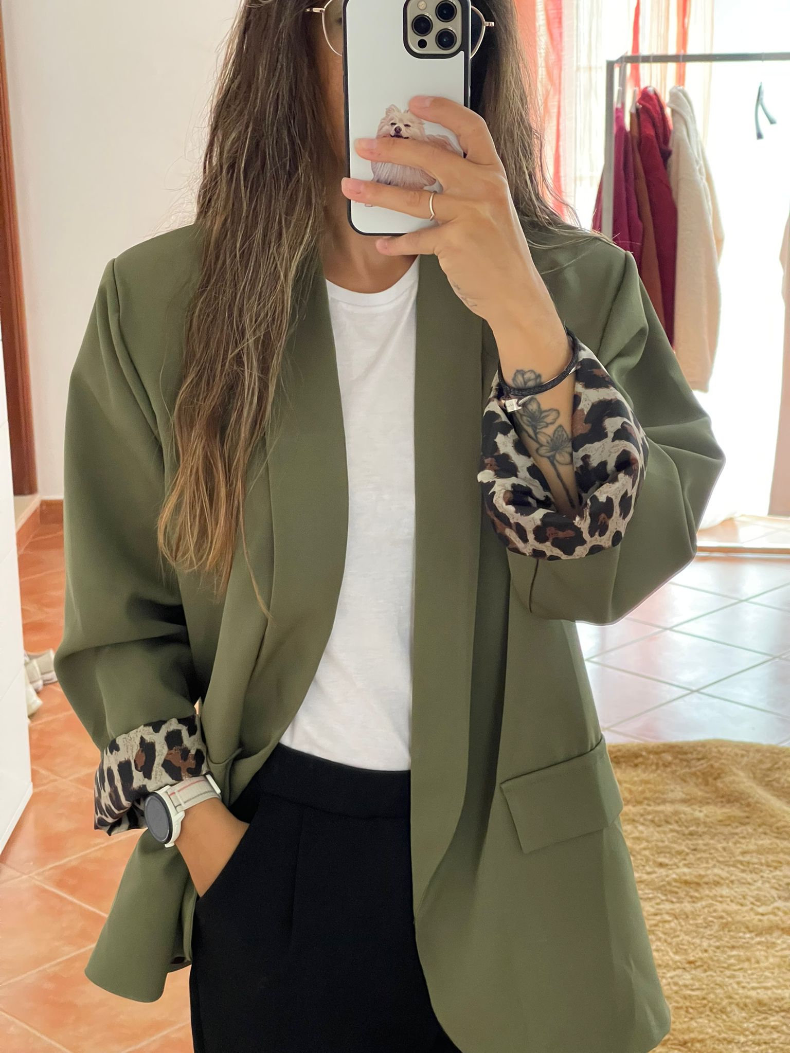 Blazer c/ punho em leopardo - Tamanho Único